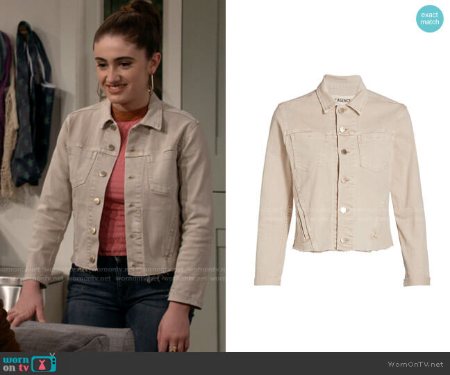 Jackie’s beige denim jacket on Call Your Mother