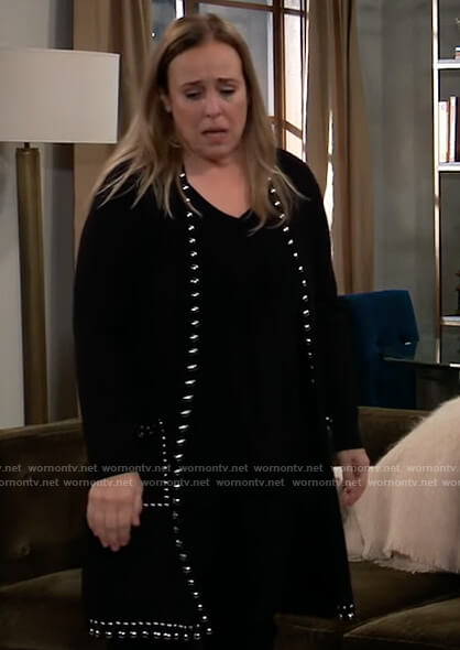 Laura's black studded trim cardigan on General Hospital