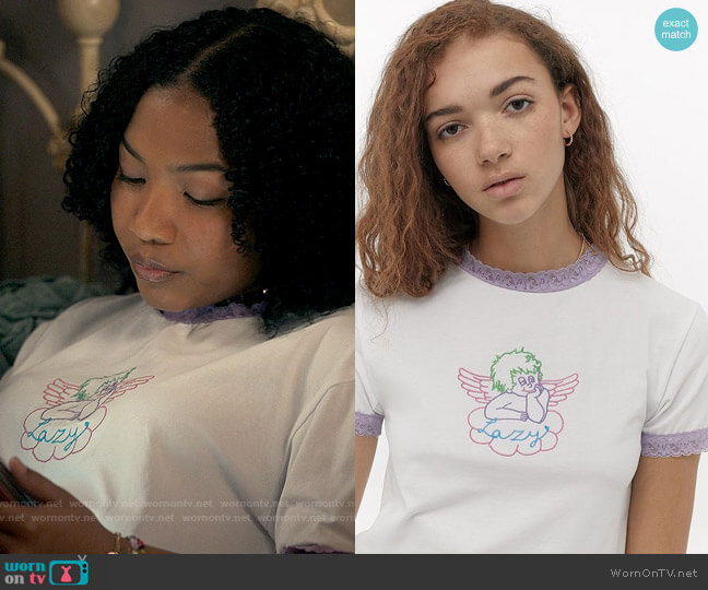 Lazy Oaf Cherub Fitted Ringer Tee worn by Delilah (Laya DeLeon Hayes) on The Equalizer