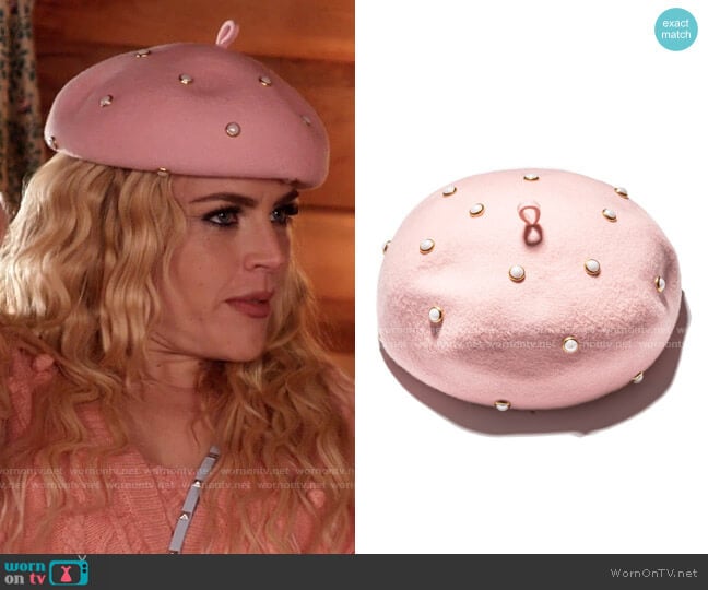 Lele Sadoughi Pink Pearl Beret worn by Summer Dutkowsky (Busy Philipps) on Girls5eva