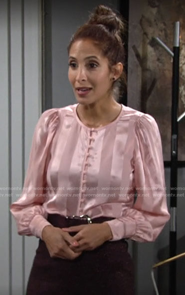 Lily’s pink striped blouse on The Young and the Restless
