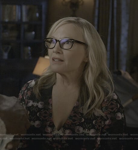 Linda's black floral v-neck dress on Lucifer