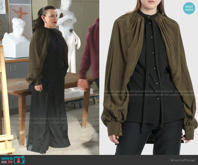 Billowing Cape-Sleeve Top by Loewe worn by Maggie (Debi Mazar) on Younger