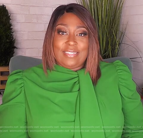 Loni’s green tie neck dress on The Real