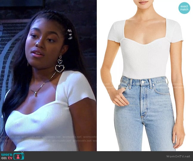 Sweetheart Short Sleeve Ribbed Top by Lucy Paris worn by Precious Way (Precious Way) on Days of our Lives