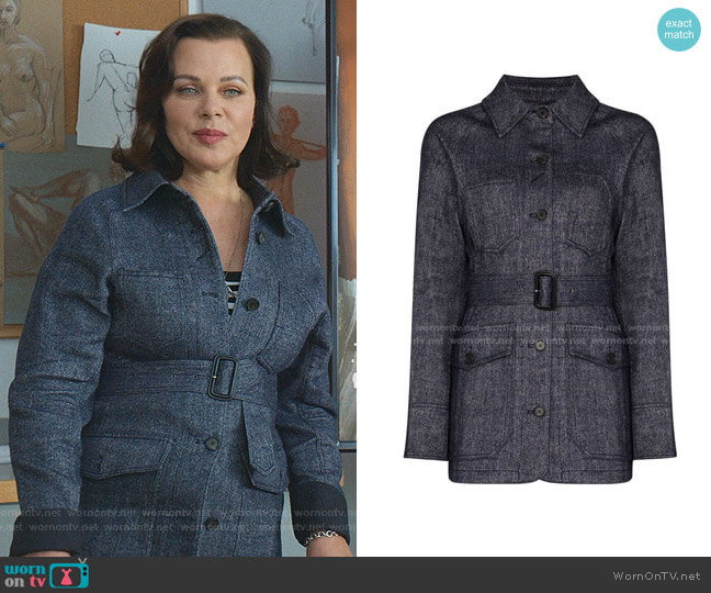 Signature Stitch Belted Jacket by LVIR worn by Maggie (Debi Mazar) on Younger