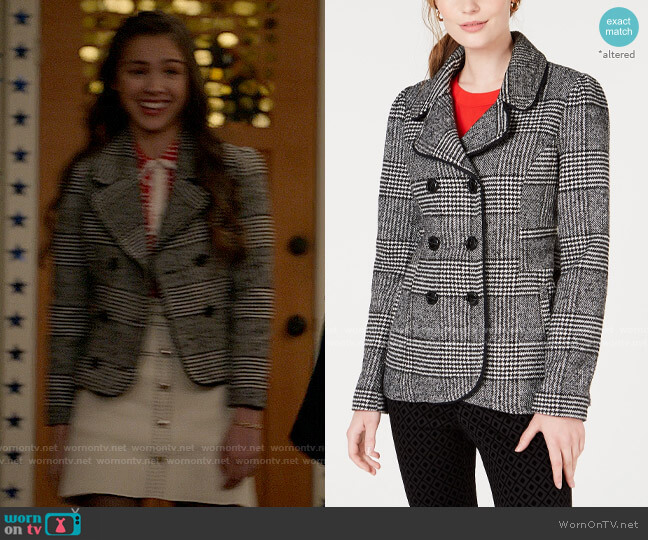 Maison Jules Plaid Peacoat Jacket worn by Nini (Olivia Rodrigo) on High School Musical The Musical The Series