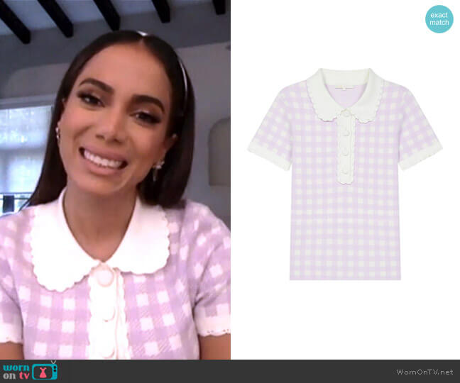 Micro Checked Knit Polo by Maje worn by Anitta on Today