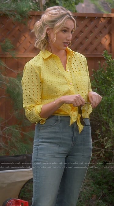 Mandy's yellow eyelet button down shirt on Last Man Standing