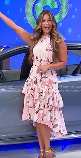 Manuela’s pink floral ruffled dress on The Price is Right