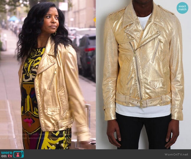 Marc Jacobs S/S 2012 Metallic Gold Biker Jacket worn by Wickie Roy (Renée Elise Goldsberry) on Girls5eva