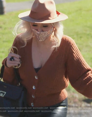 Margaret’s brown ribbed cardigan on The Real Housewives of New Jersey