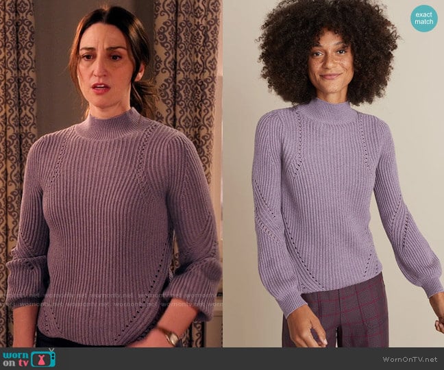 Marine Layer Erin Turtleneck Sweater in Purple Dreamer worn by Dawn Solano (Sara Bareilles) on Girls5eva