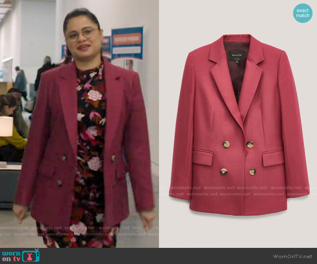 Massimo Dutti 100% wool false double-breasted blazer worn by Mel Vera (Melonie Diaz) on Charmed