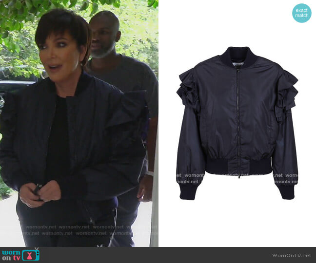 Blue Technical Fabric Bomber Jacket by Max Mara worn by Kris Jenner  on Keeping Up with the Kardashians