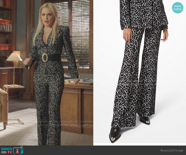 Floral Lace Flared Trousers by Michael Kors worn by Alexis Carrington (Elaine Hendrix) on Dynasty