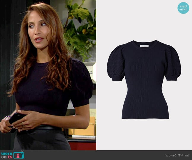 Milly Pointelle Poof Sleeve Ribbed Top worn by Lily Winters (Christel Khalil) on The Young and the Restless