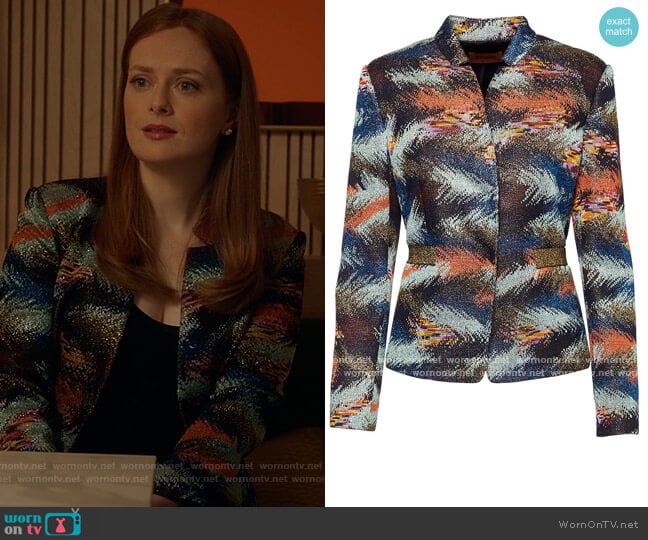 Feather Metallic Jacket by Missoni worn by Alex Paxton-Beesley on The Bold Type