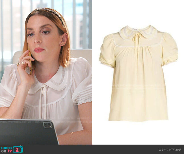 Silk Crepe Peter Pan Collar Top by Miu Miu worn by Lauren (Molly Bernard) on Younger