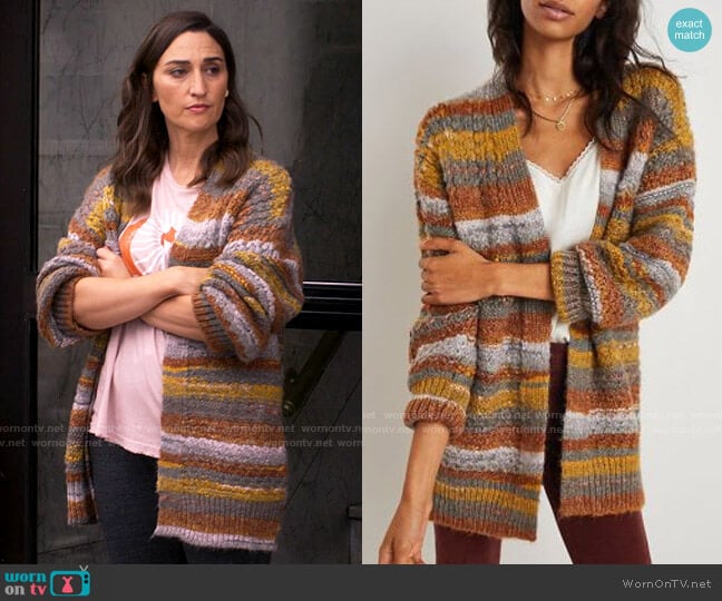 Monfry Colorful Sweater Coat worn by Dawn Solano (Sara Bareilles) on Girls5eva