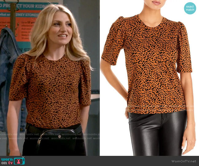 Monrow Leopard Print Puff Sleeve Tee worn by Gina Dabrowski (Annaleigh Ashford) on B Positive