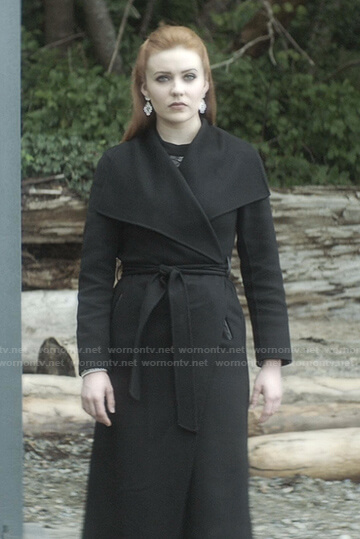 Nancy’s black wrap coat on Nancy Drew