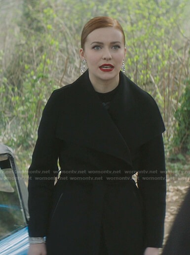 Nancy’s black wrap coat on Nancy Drew