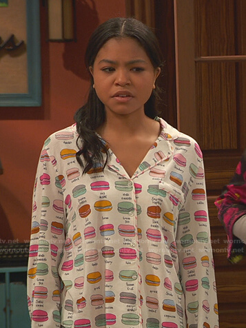 Nia's macaron print pajamas on Ravens Home