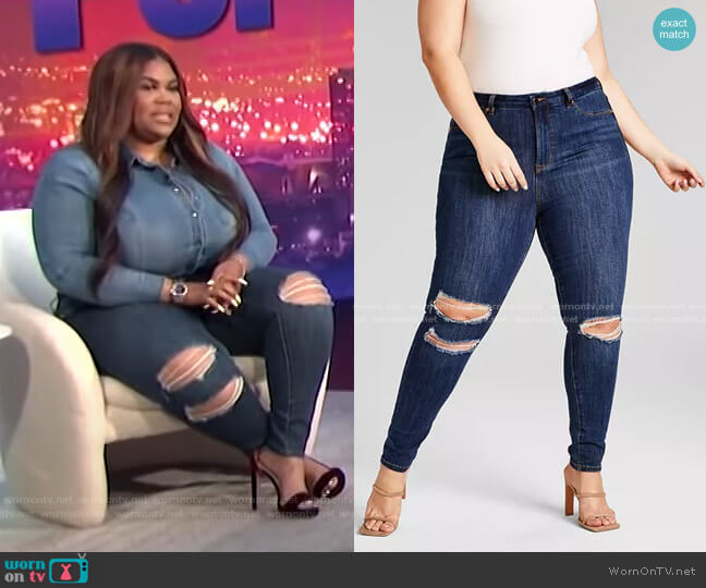 Trendy Plus Size High-Waisted Skinny Jeans by Nina Parker worn by Nina Parker on E! News