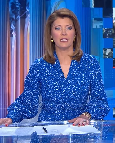 Norah’s blue polka dot dress  on CBS Evening News