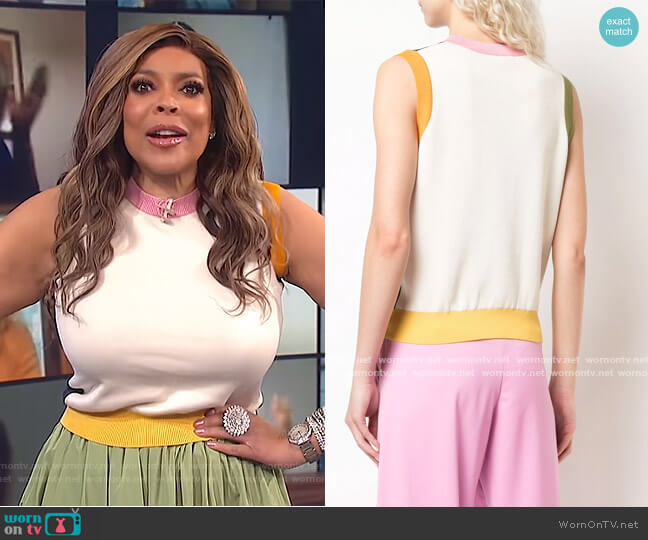 Colour Block Tank Top by Oscar de la Renta worn by Wendy Williams on The Wendy Williams Show