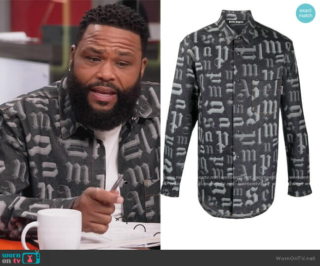 Logo-print Denim Shirt by Palm Angels worn by Andre Johnson (Anthony Anderson) on Black-ish