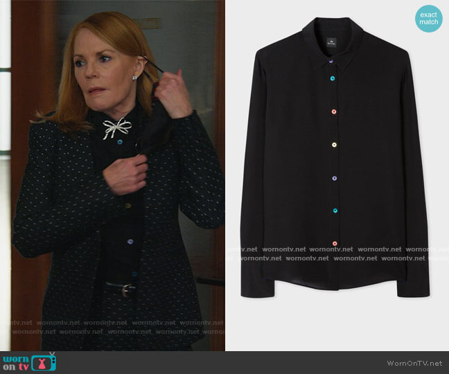 Black Silk Shirt With Multi-Colour Buttons by Paul Smith worn by Lisa Benner (Marg Helgenberger) on All Rise