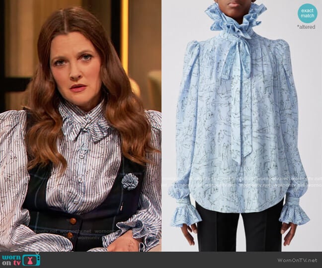 Silk Medici Blouse by Prune Gold Schmidt worn by Drew Barrymore on The Drew Barrymore Show