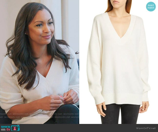 Logan Oversized Cashmere V-Neck Sweater worn by Ebony K. Williams on The Real Housewives of New York City