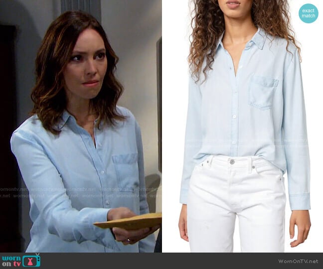 Ingrid Raw Hem Chambray Shirt by Rails worn by Gwen Rizczech (Emily O'Brien) on Days of our Lives