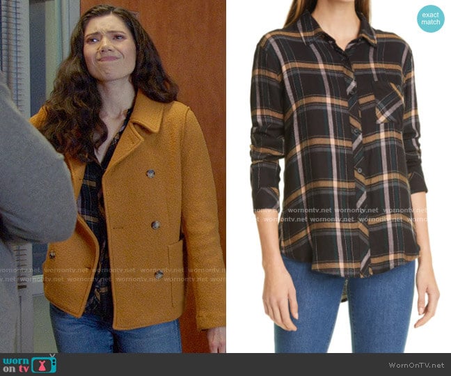 Rails Hunter Shirt in Midnight Teal / Mustard worn by Violet Mikami (Hanako Greensmith) on Chicago Fire