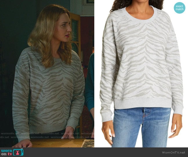 Marlo Zebra Zip Sweatshirt by Rails worn by Joy Harper (Katherine Barrell) on Good Witch