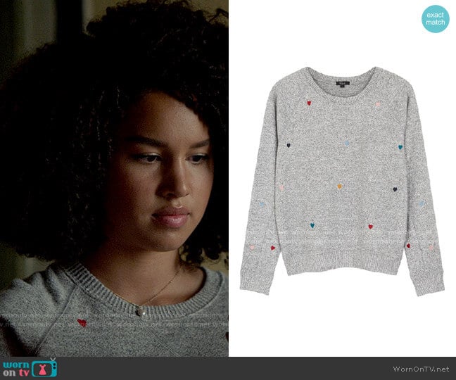 Rails Mika Embroidered Hearts Sweatshirt worn by Gina (Sofia Wylie) on High School Musical The Musical The Series