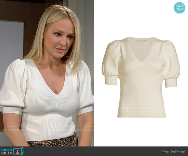 Ramy Brook Rory Cashmere T-Shirt worn by Sharon Newman (Sharon Case) on The Young and the Restless