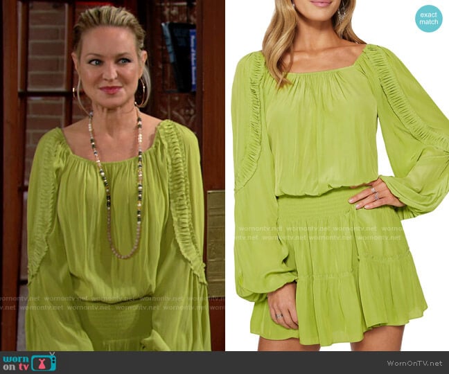 Ramy Brook Silvy Dress in Aloe worn by Sharon Newman (Sharon Case) on The Young and the Restless