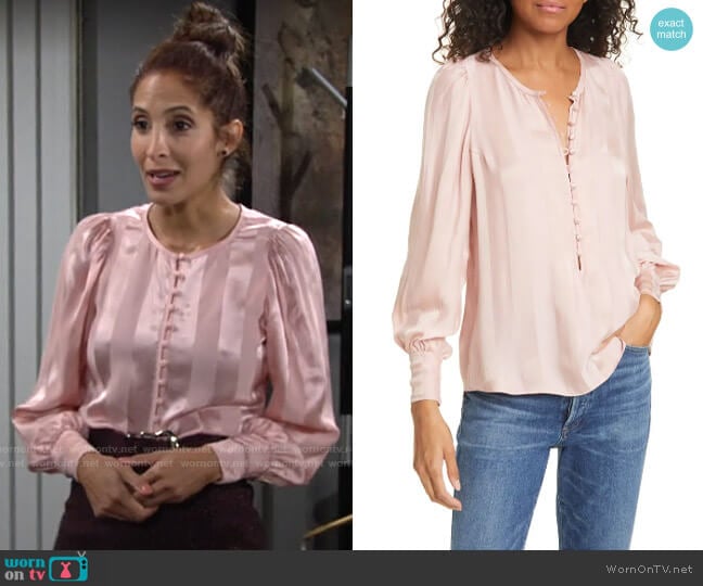 Rebecca Taylor Stripe Jacquard Silk Blend Blouse worn by Lily Winters (Christel Khalil) on The Young and the Restless