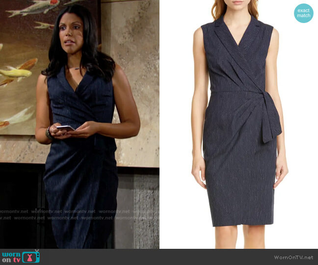 WornOnTV: Amanda’s navy pinstriped wrap dress on The Young and the ...