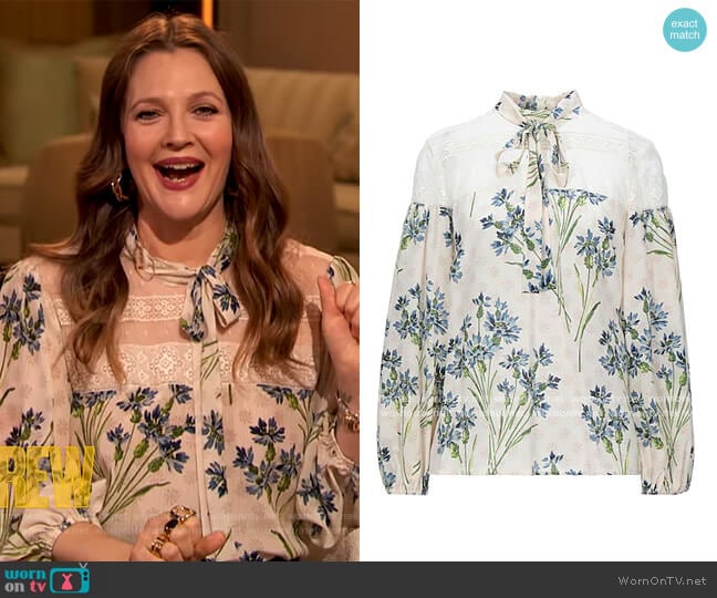 Floral Print Blouse by Red Valentino worn by Drew Barrymore on The Drew Barrymore Show