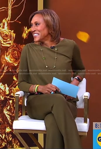 Robin’s green draped top and pants on Good Morning America