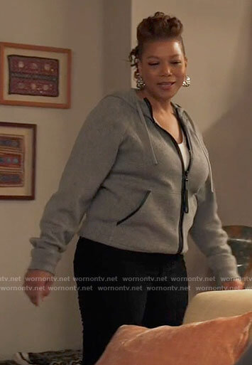 Robyn’s grey leather trim hoodie on The Equalizer
