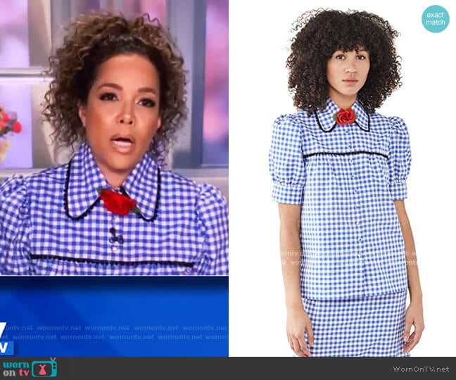 Gingham Puff Sleeve Blouse with Lace Trim by Rodarte worn by Sunny Hostin on The View