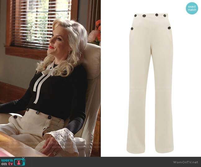 Palmetto Wide-Leg Trousers by Roland Mouret worn by Alexis Carrington (Elaine Hendrix) on Dynasty