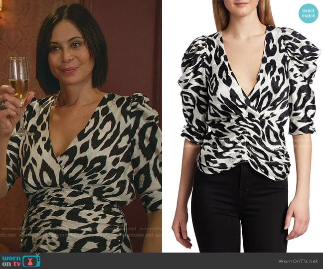 Liliana Leopard Print Top by Ronny Kobo worn by Cassandra Nightingale (Catherine Bell) on Good Witch