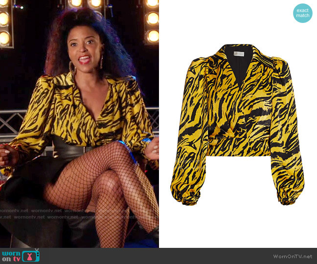 Ronny Kobo Harlow Zebra Print Top worn by Wickie Roy (Renée Elise Goldsberry) on Girls5eva